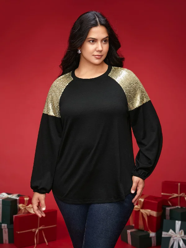 Shimmery Shoulder Raglan Sleeves Tee