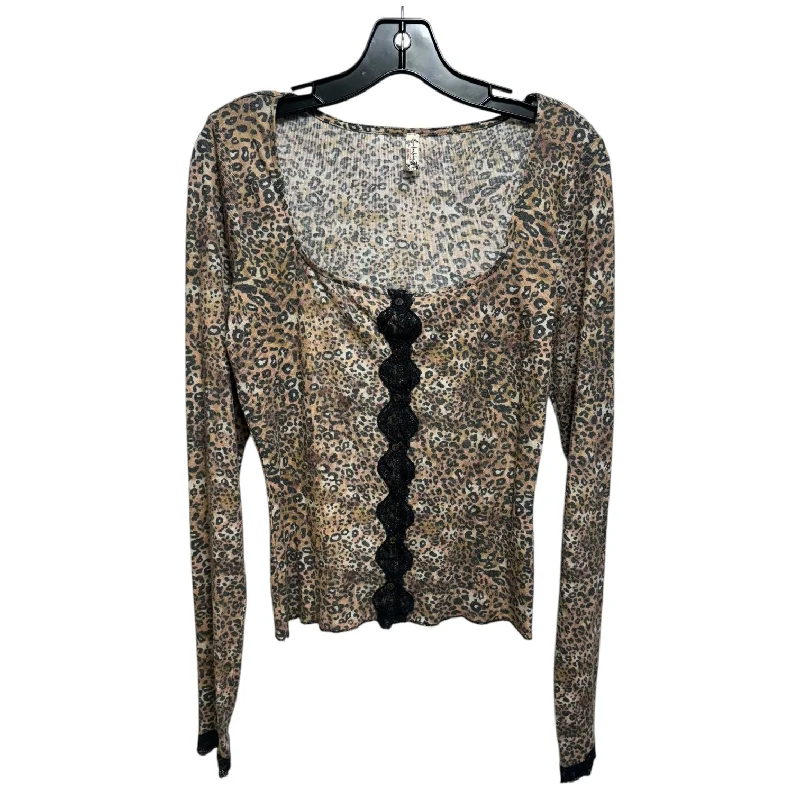 Leopard & Lace Top Long Sleeve By Free People In Animal Print, Size: L