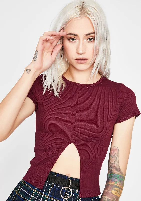 Budget Friendly Burgundy Sneak Peek Ribbed Tee