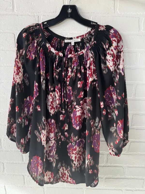 Top 3/4 Sleeve By Daniel Rainn In Black & Purple, Size: L