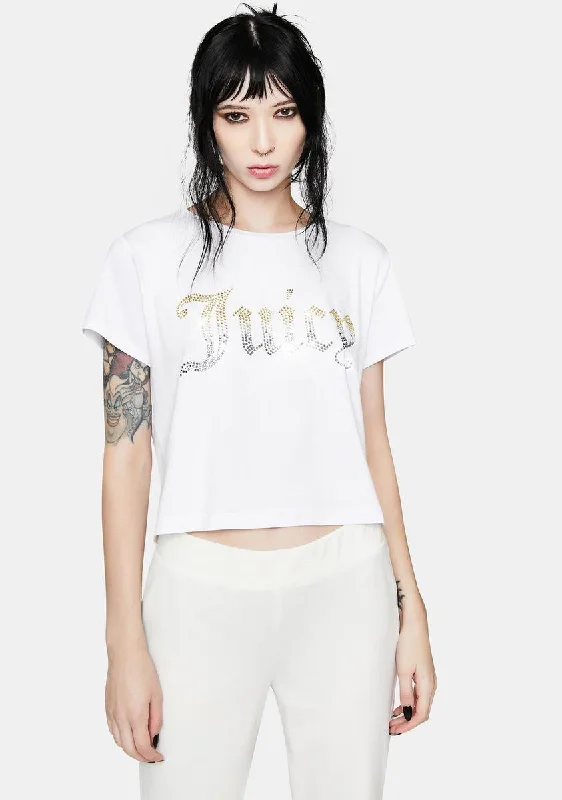 Fashion For Every Occasion White Rhinestone Juicy Logo Tee