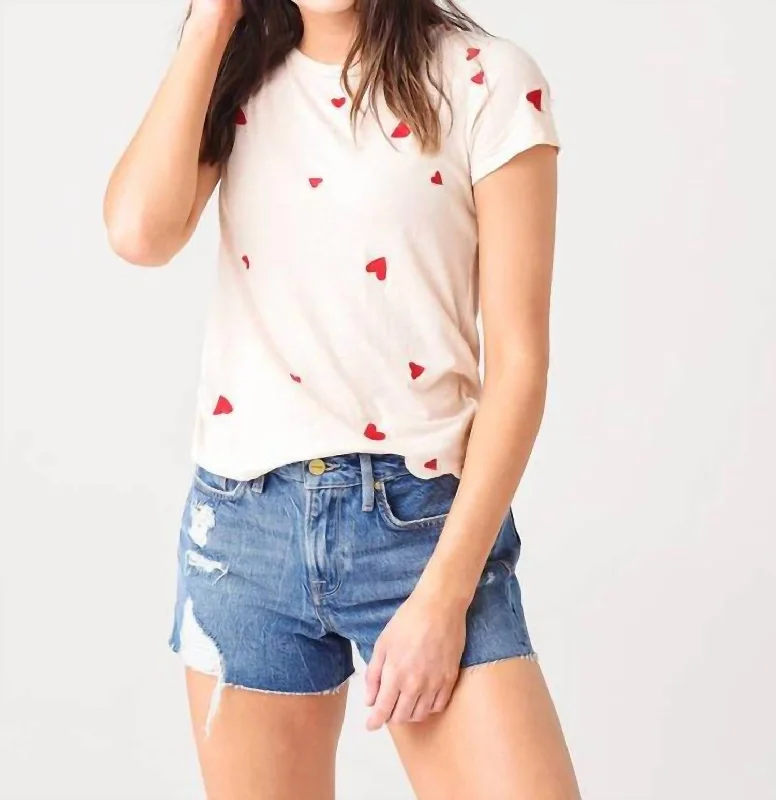 Stylish Looks Embroidered Heart 90'S Tee in Bone