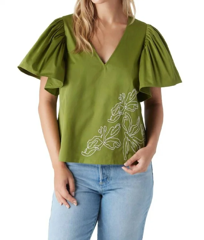 Bettina Ruffle Short Sleeves Top In Ivy