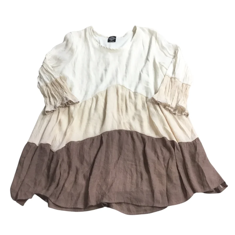 Tunic Long Sleeve By Cal Style In Tan, Size: 2x