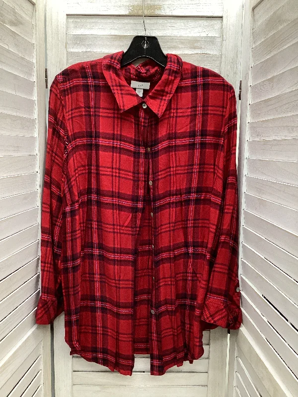 Top Long Sleeve By J. Jill In Plaid Pattern, Size: Xl