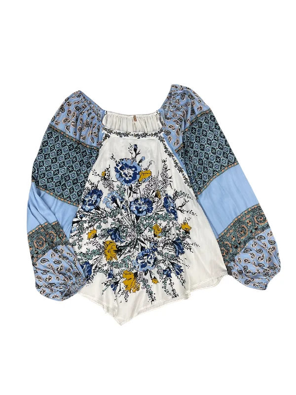 Top Long Sleeve By Free People In Blue & White, Size: M