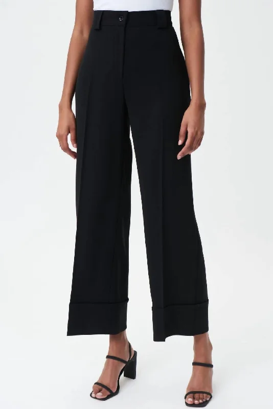 Twill Wide Leg Pants In Black