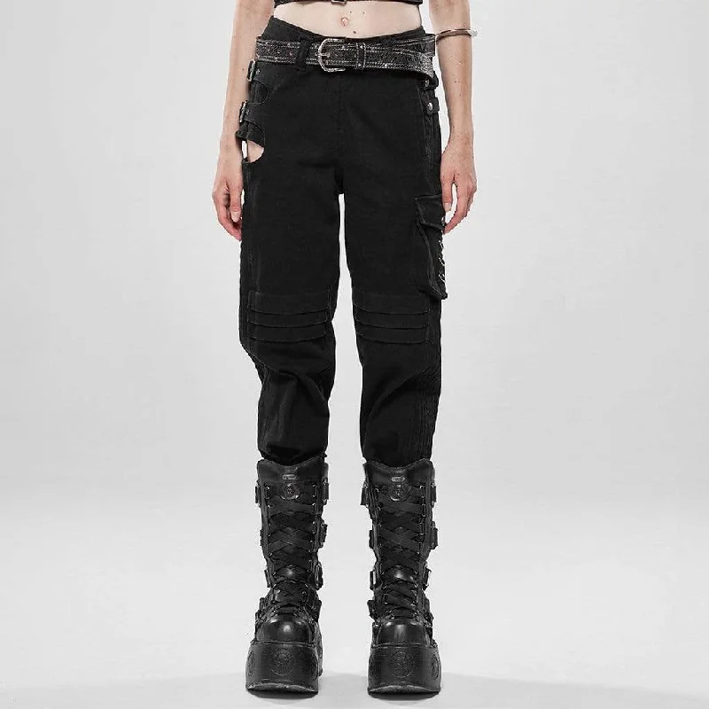 Women's Goth Hollow Out Ankle Black Cargo Pants