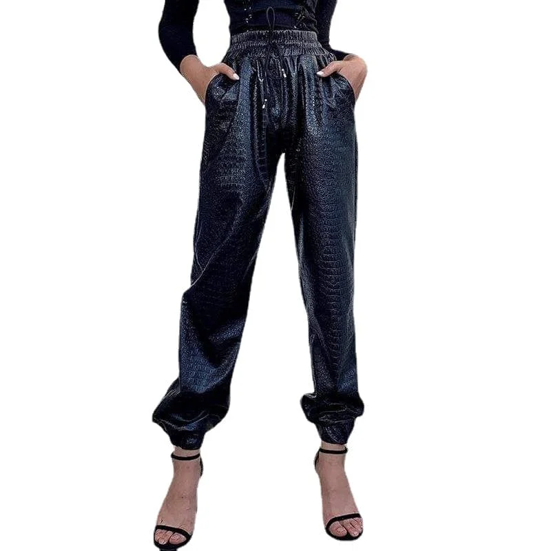 Women's Gothic Alligator Print Casual PU Pants