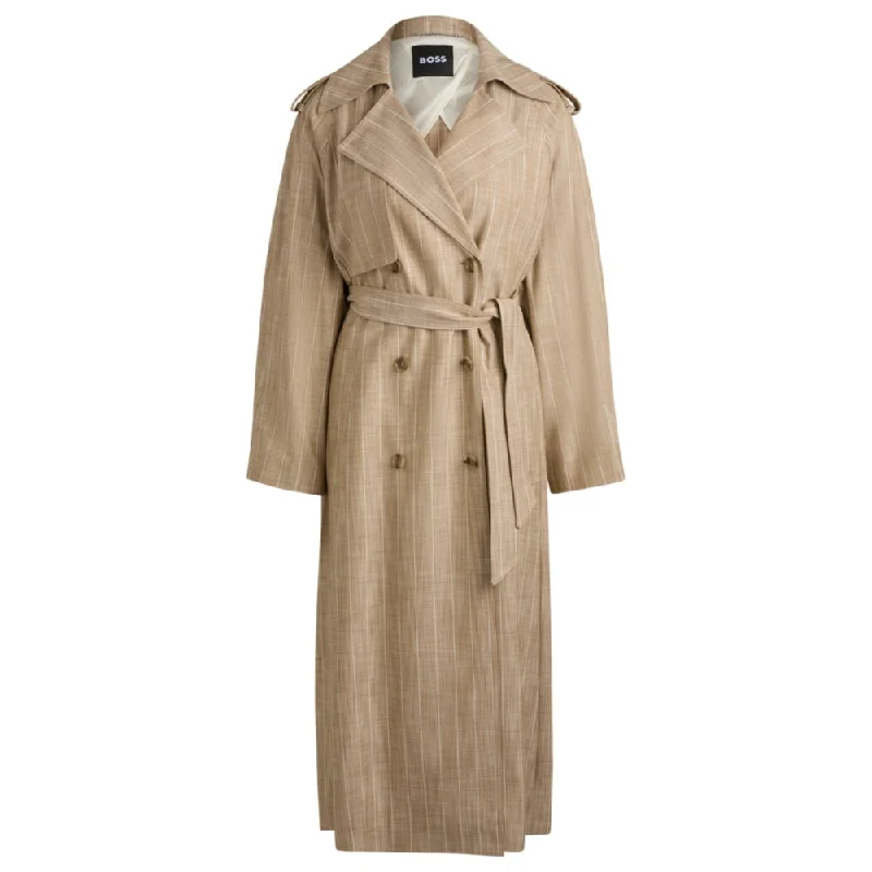 Double-breasted trench coat in pinstripe material