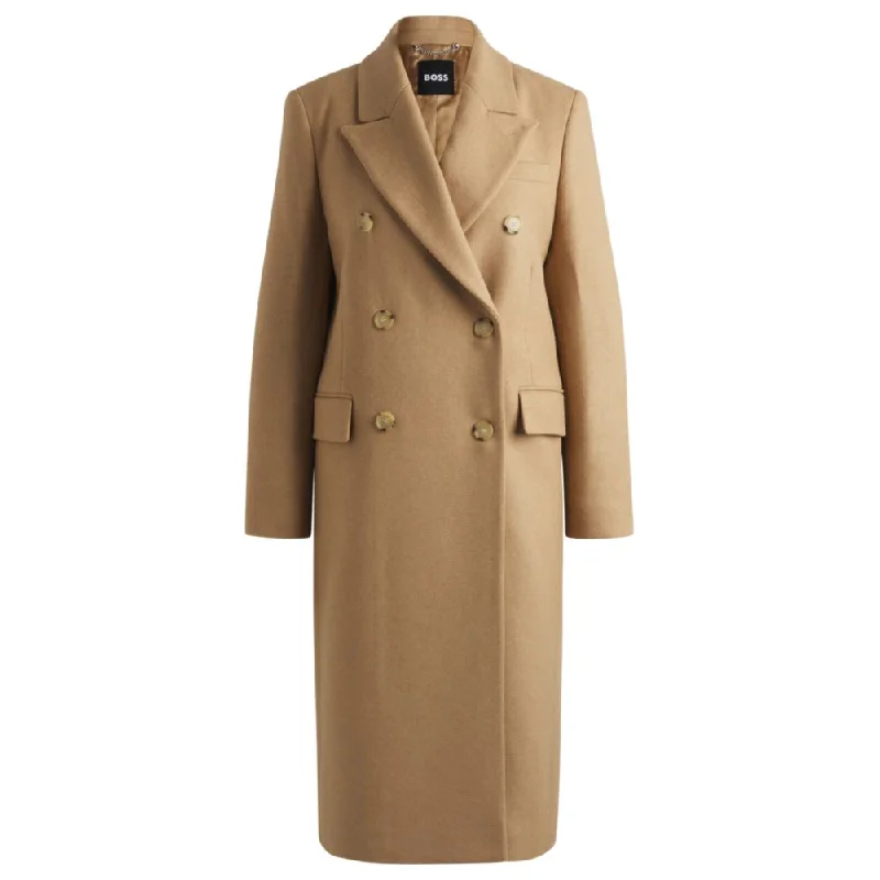 Long-length twill coat with double-breasted closure