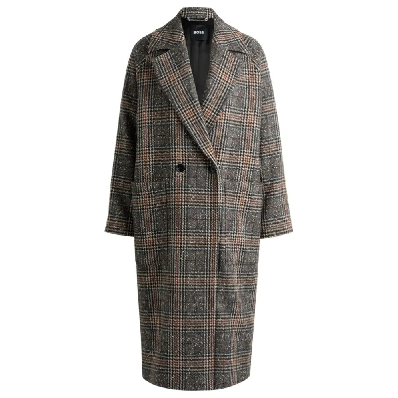 Loose-fit double-breasted coat in Glen-check tweed