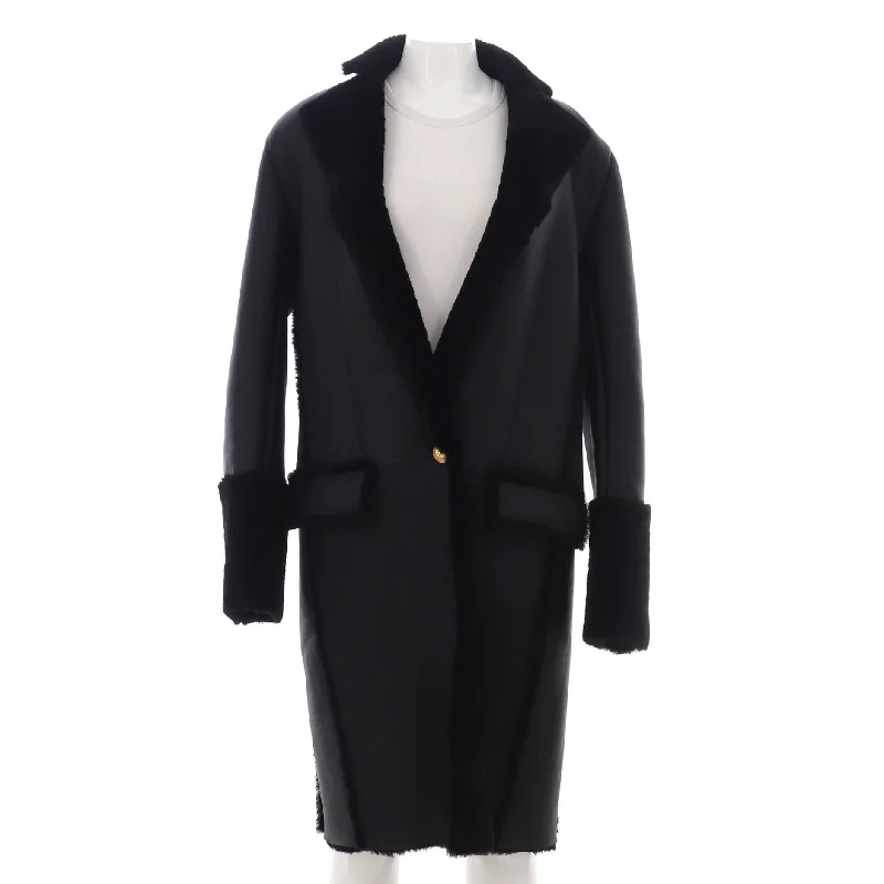 Women's Two Pocket Single Button Coat Leather and Shearling